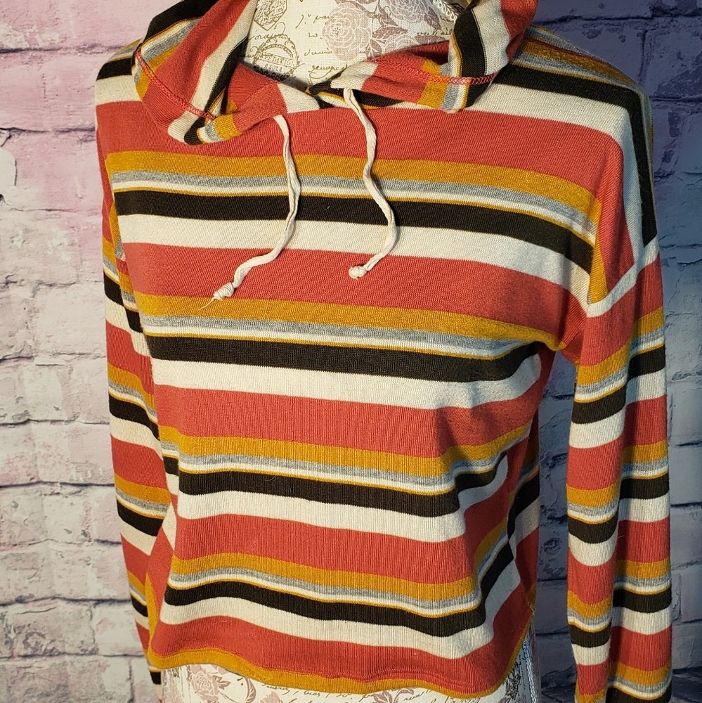 Striped pink orange and gray pullover